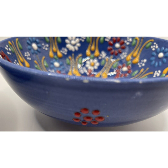 Hand Painted Stamped Turkish Ceramic Bowl Set Of 2 Hand Made 5" Diameter 2" Tall - Picture 6 of 10